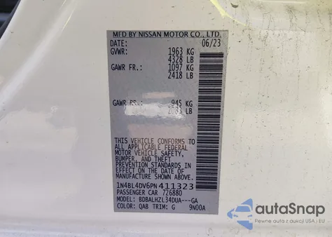 2023 Nissan Altima Sv Fwd z USA, uszkodzony, nr VIN 1N4BL4DV6PN411323